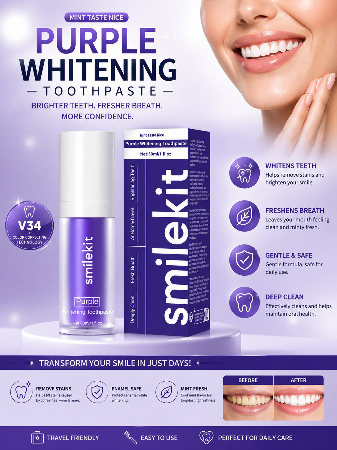 🟣 Smilekit Purple Whitening Toothpaste (30ml)